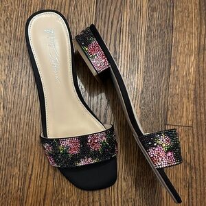 Betsey Johnson Black and Pink Crystal Heels